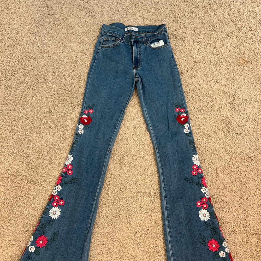 Embroidered Floral Blue Jeans